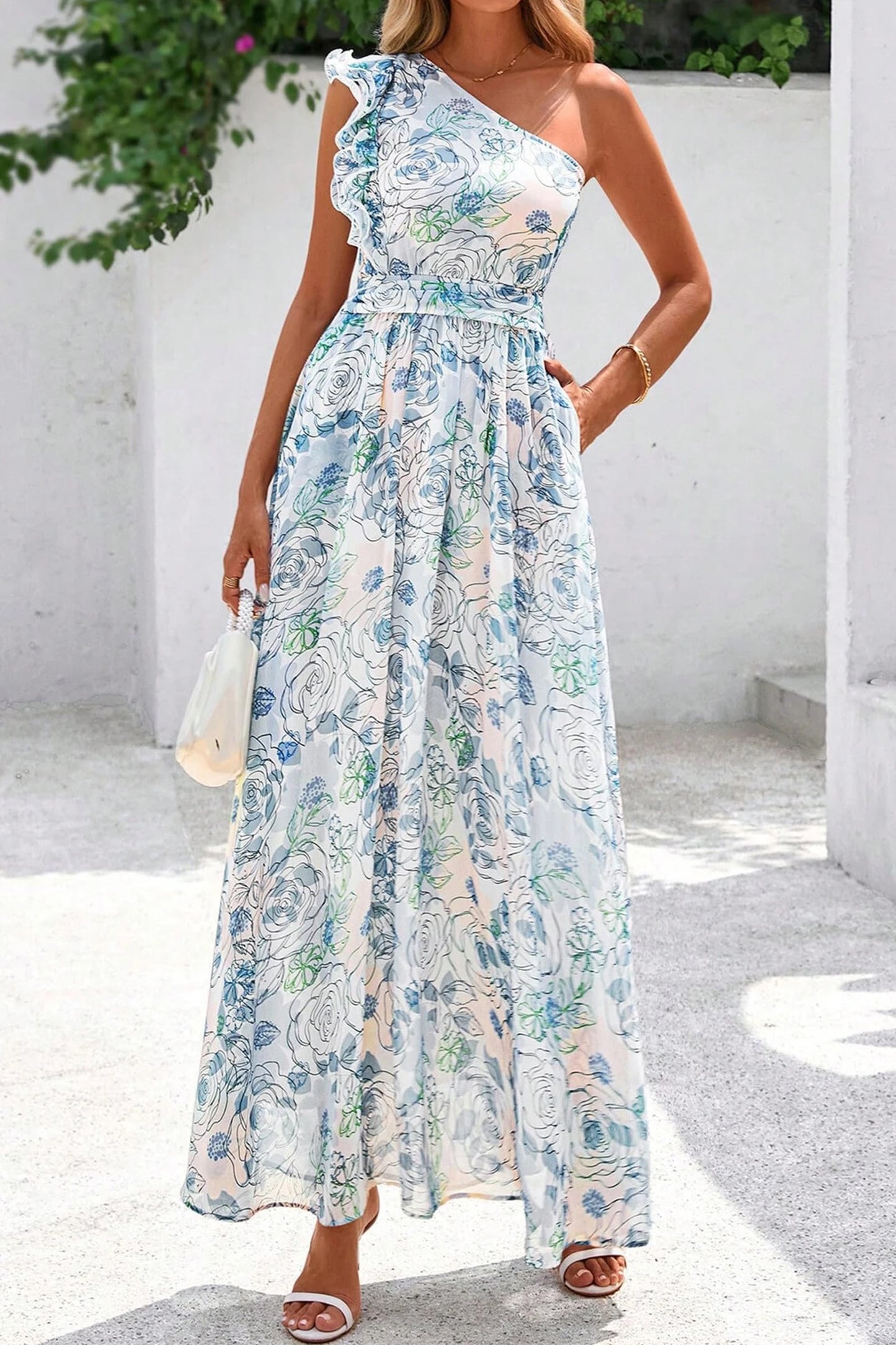 Tropical Bloom One-Shoulder Maxi Dress | S-XL