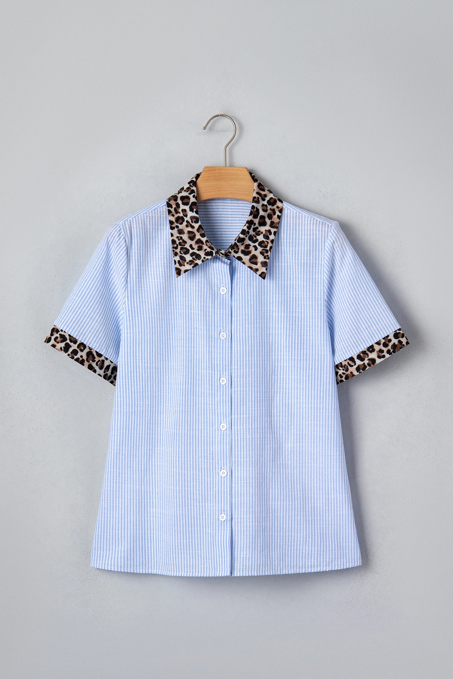 Stripe Contrast Leopard Collared Shirt | S-XL