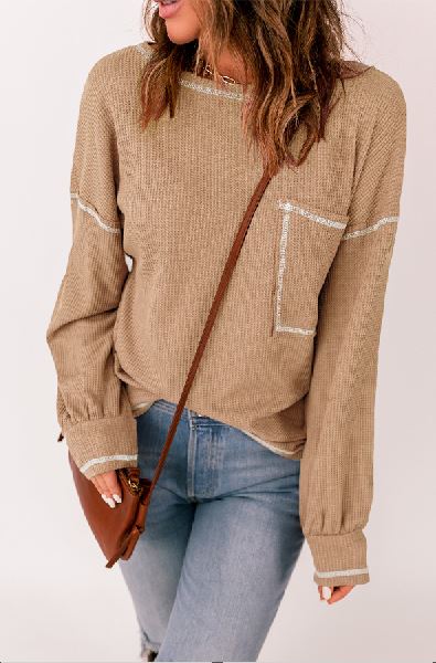 Contrast Stitching Trim Pullover