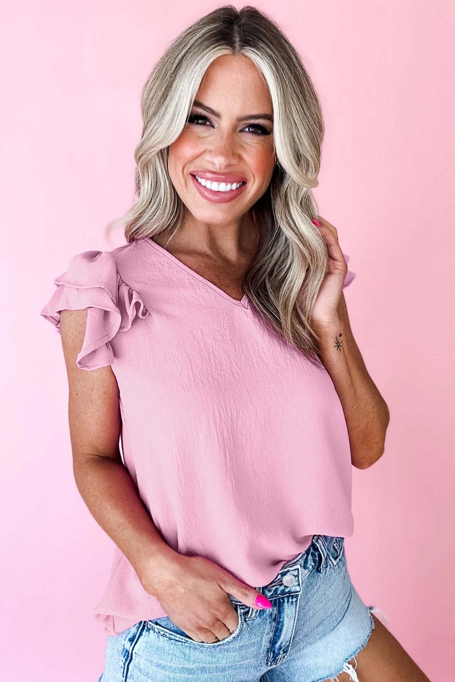 Luxe Layer V-Neck Ruffle Tank  | S-XL