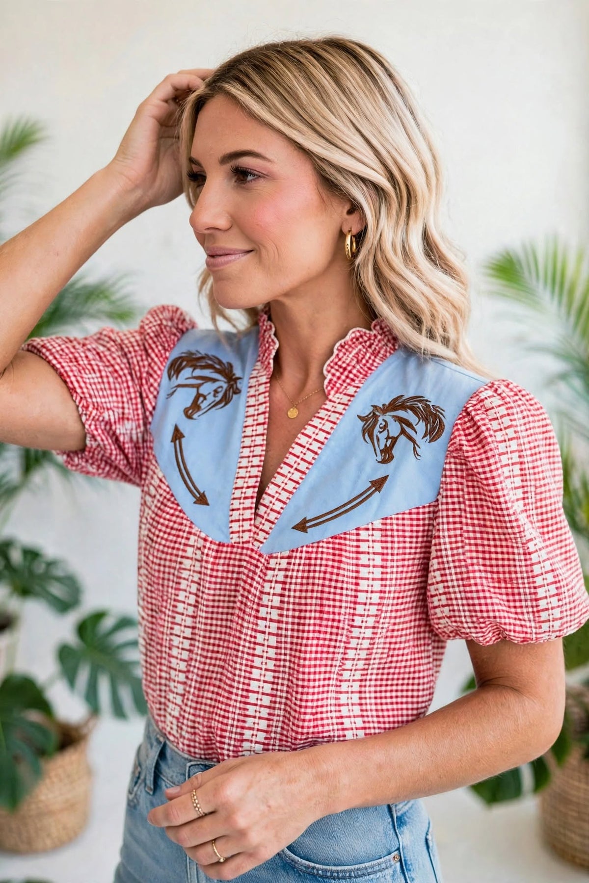 Pony Embroidered Western Yoke Blouse | S-XL