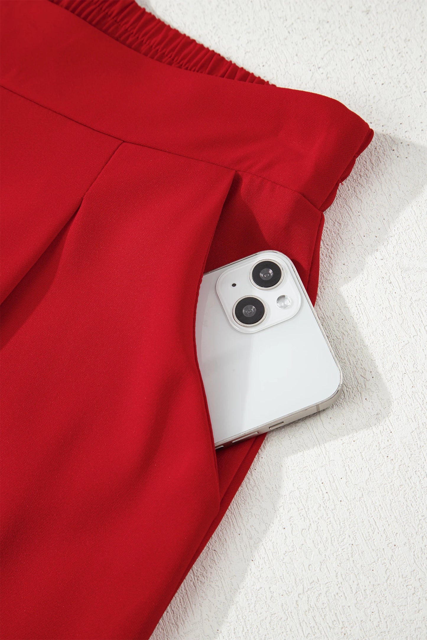 Pull On Pleated Detail High Elastic Waist Loose Straight Pants with Pockets | S- XL