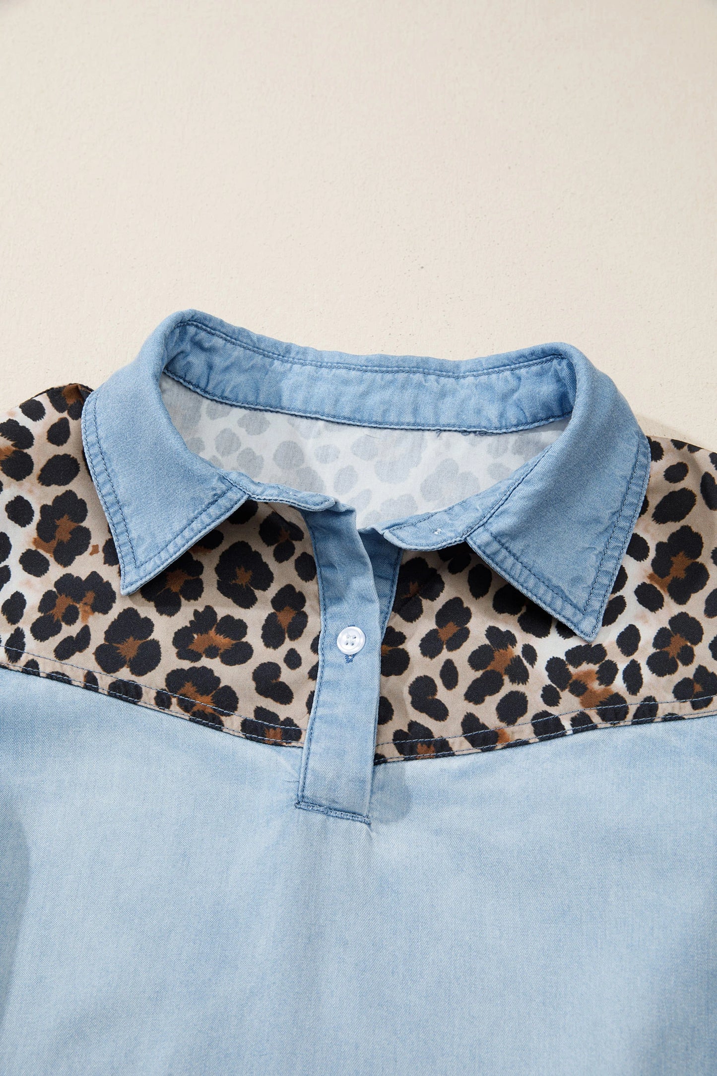 Denim Colorblock Leopard Patchwork Mini Dress | S-XL