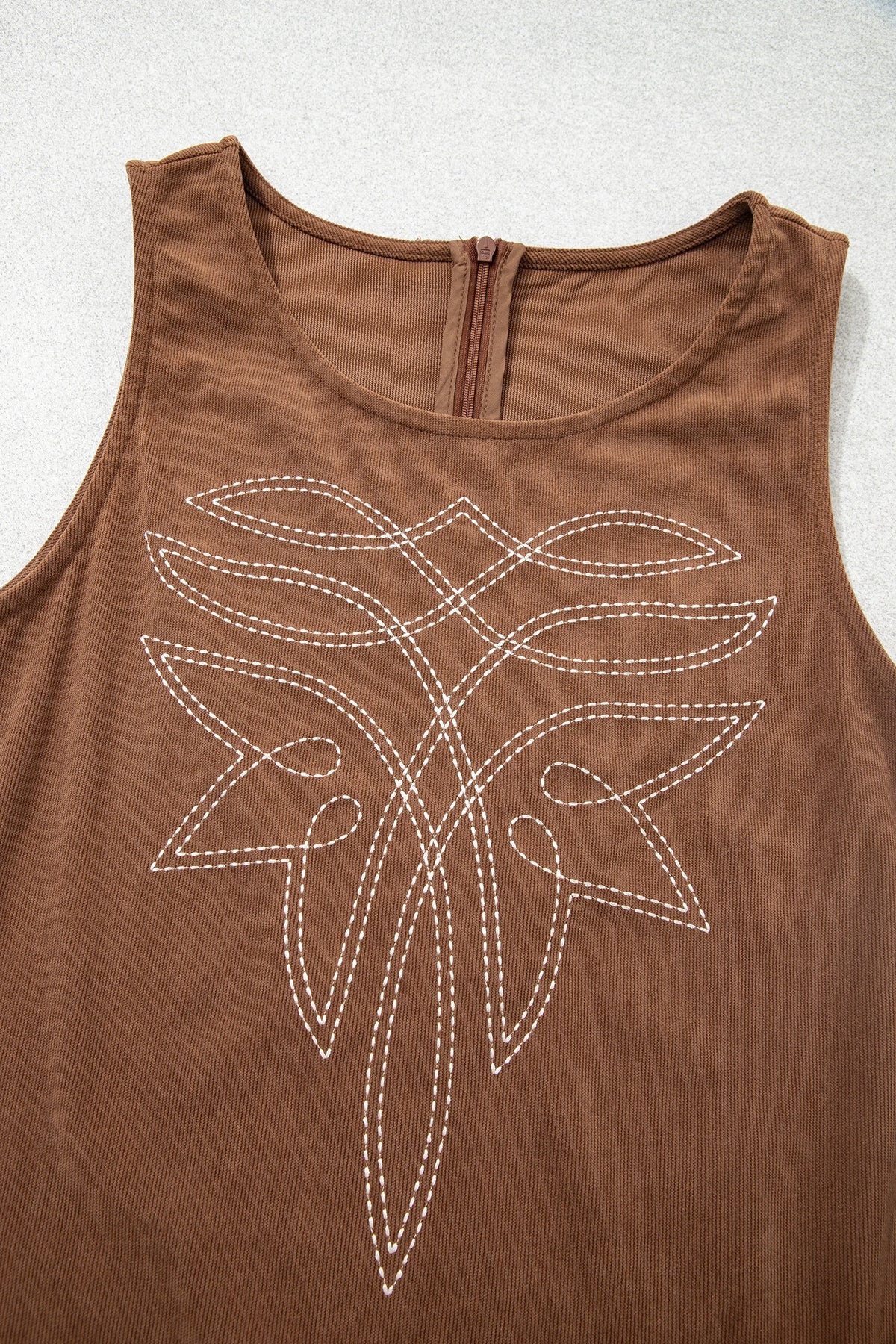 Geometric Stitch Corduroy Mini Dress | S-XL