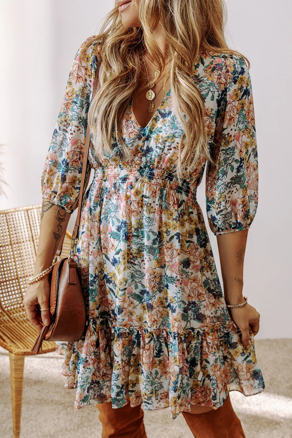 3/4 Sleeve Rosewood Romance Dress | S-XL