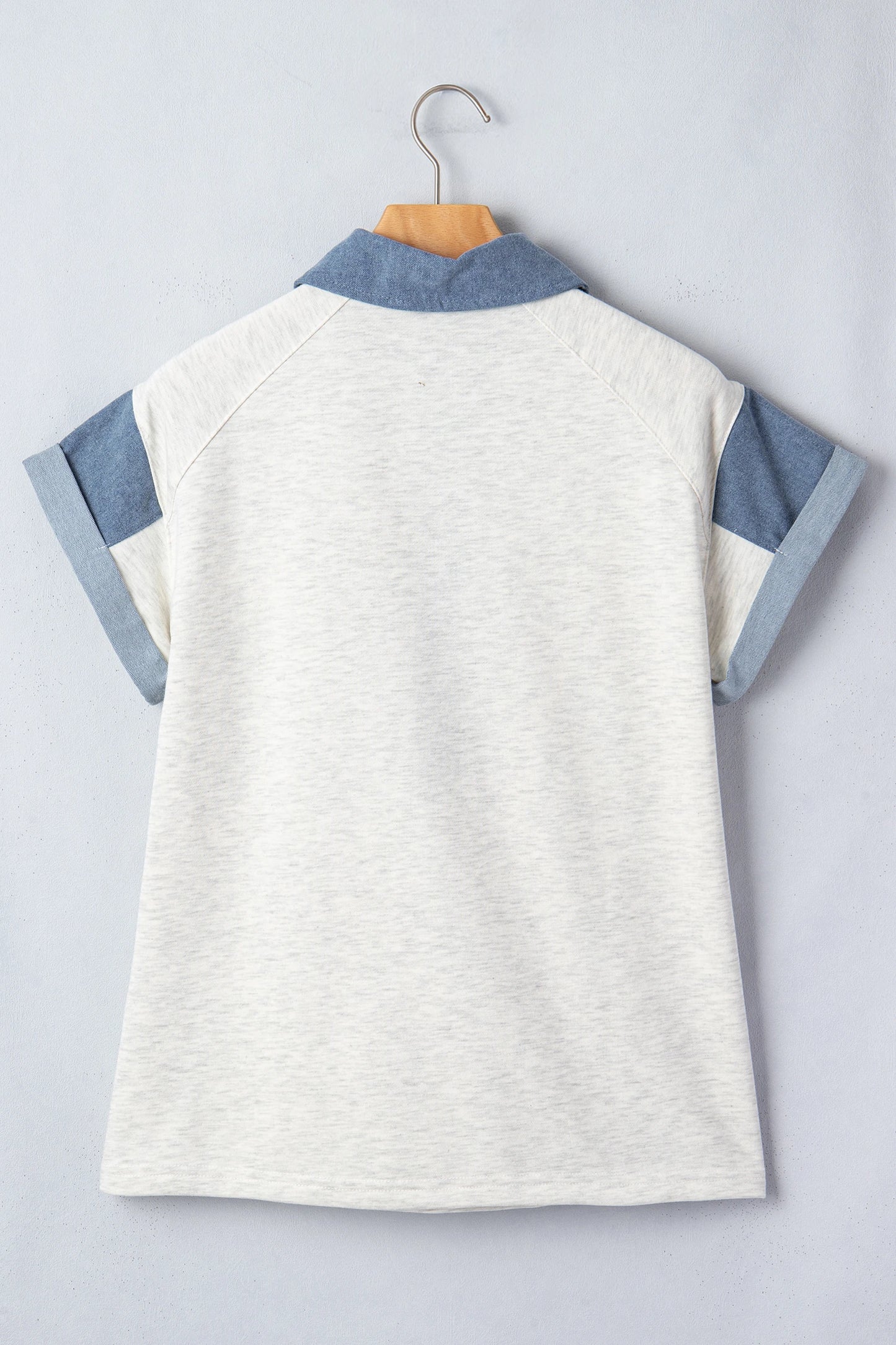Denim Color Patchwork Polo Top | S-XL