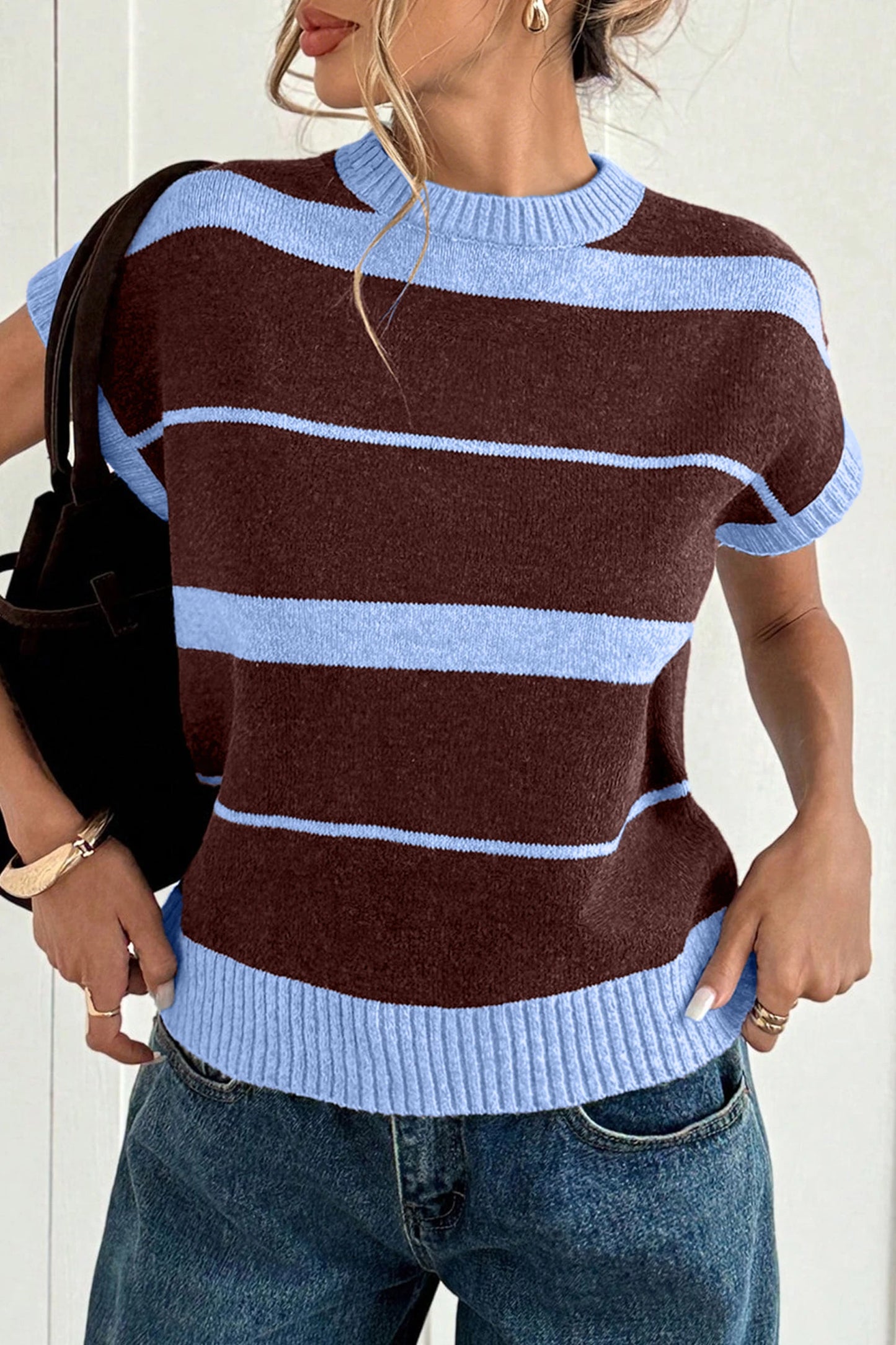 Classic Striped Short Sleeve Knit Top | S-XL