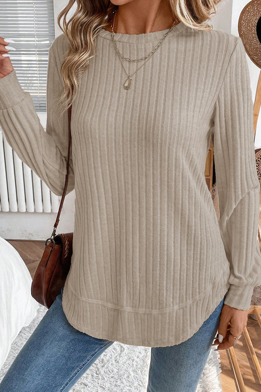 Texture Rounded Hem Ribbed Knit Pullover | S-XL