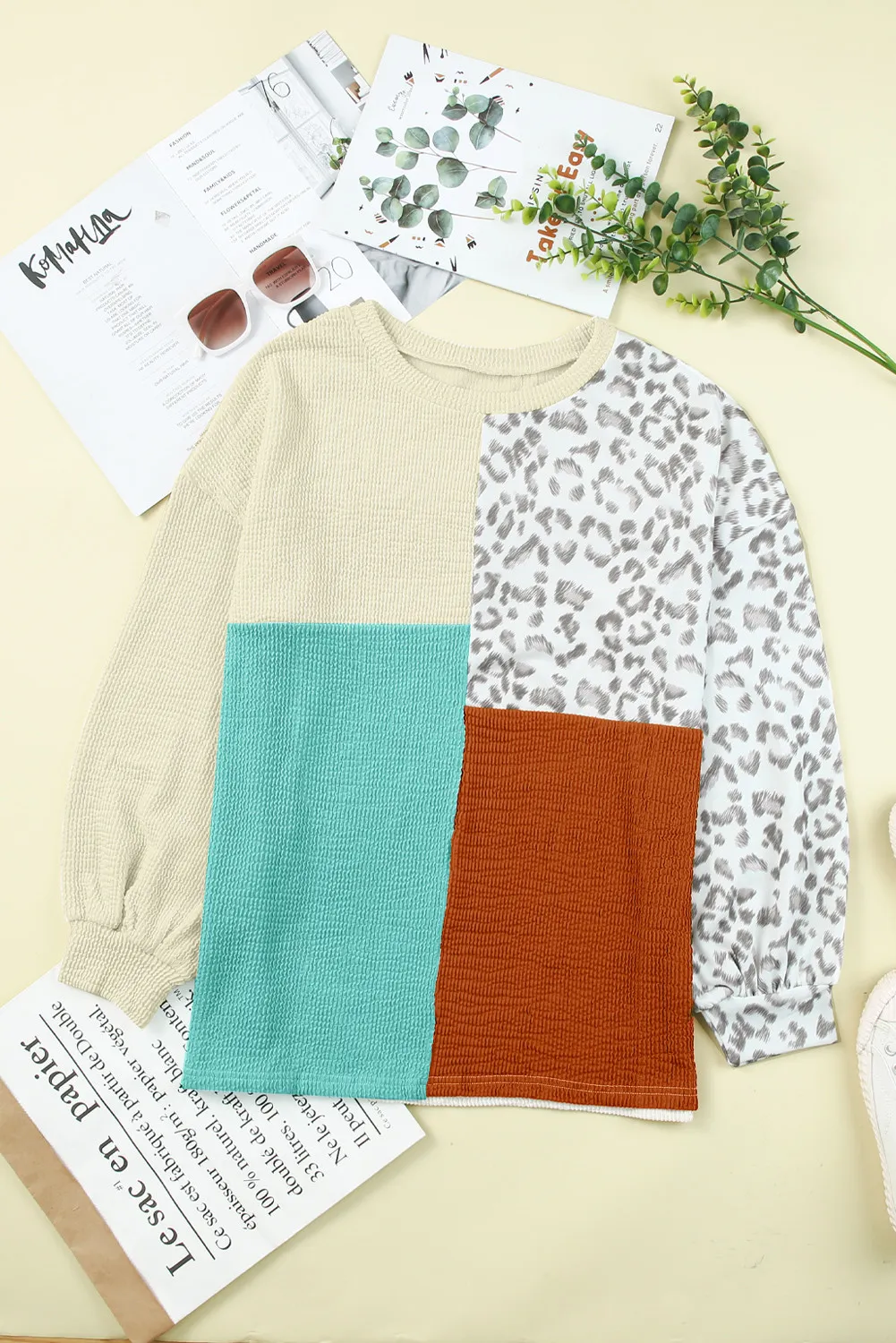 Patchwork & Color Block Ribbed Top