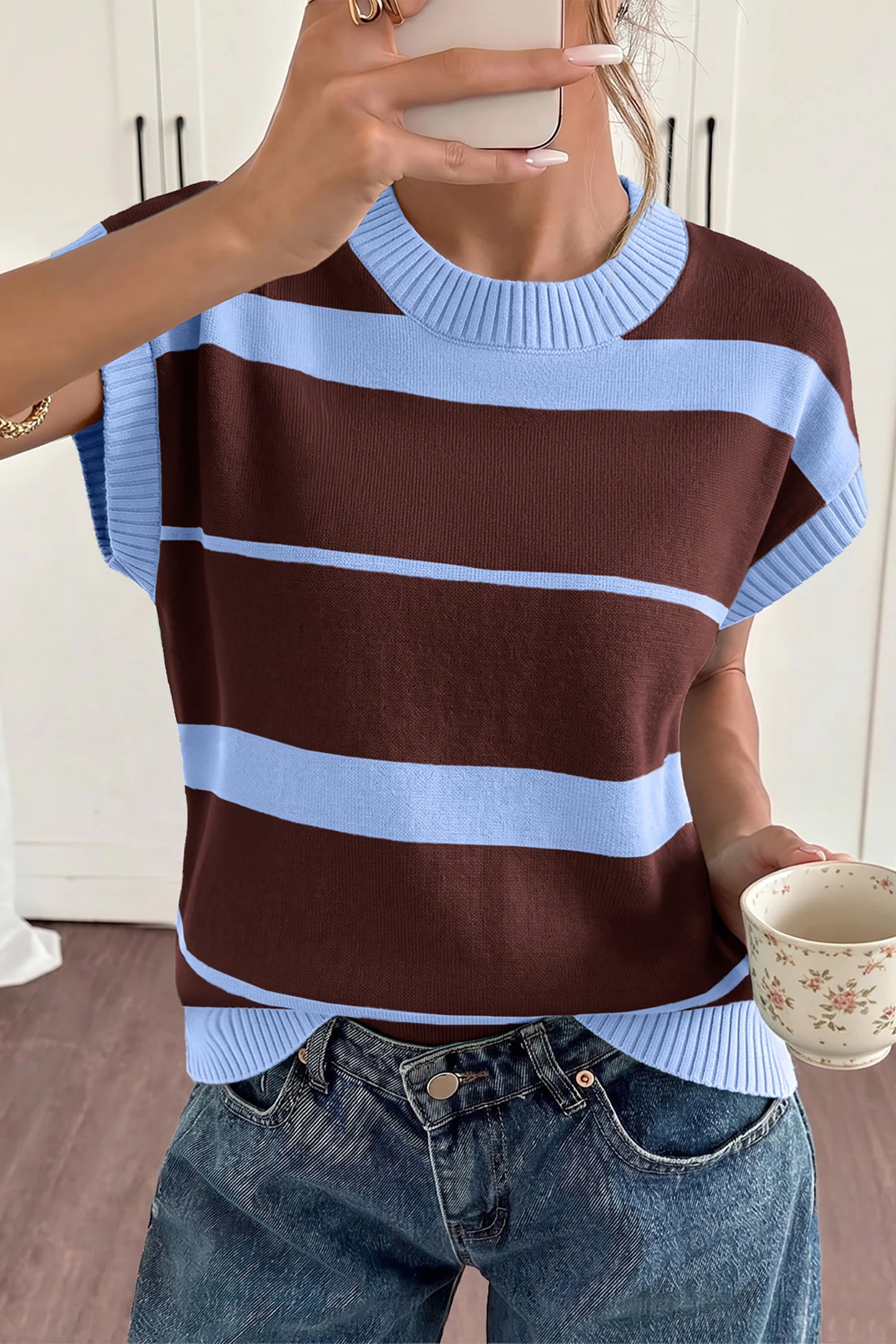 Classic Striped Short Sleeve Knit Top | S-XL