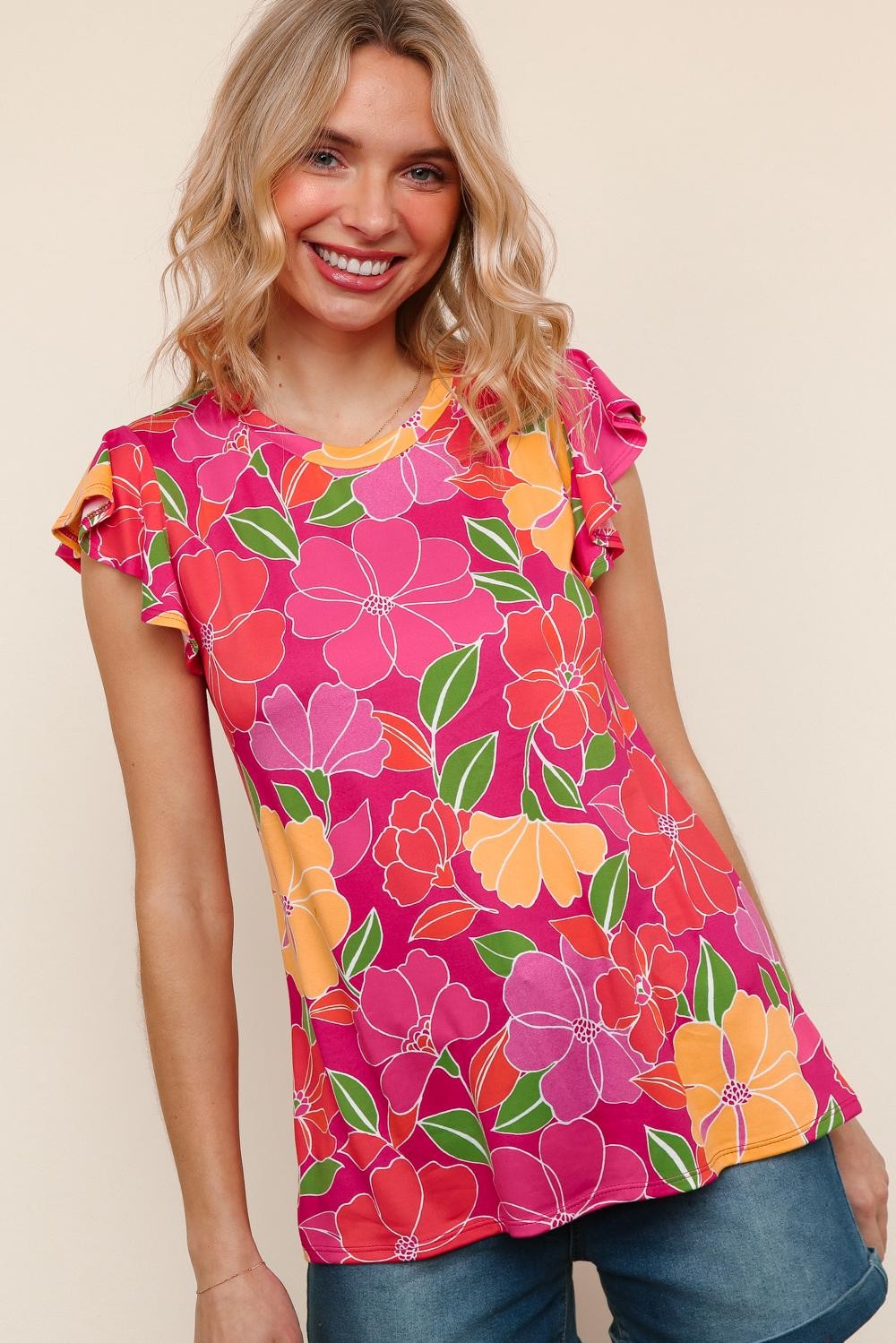 Paradise Floral Ruffle Sleeve top| S-3X