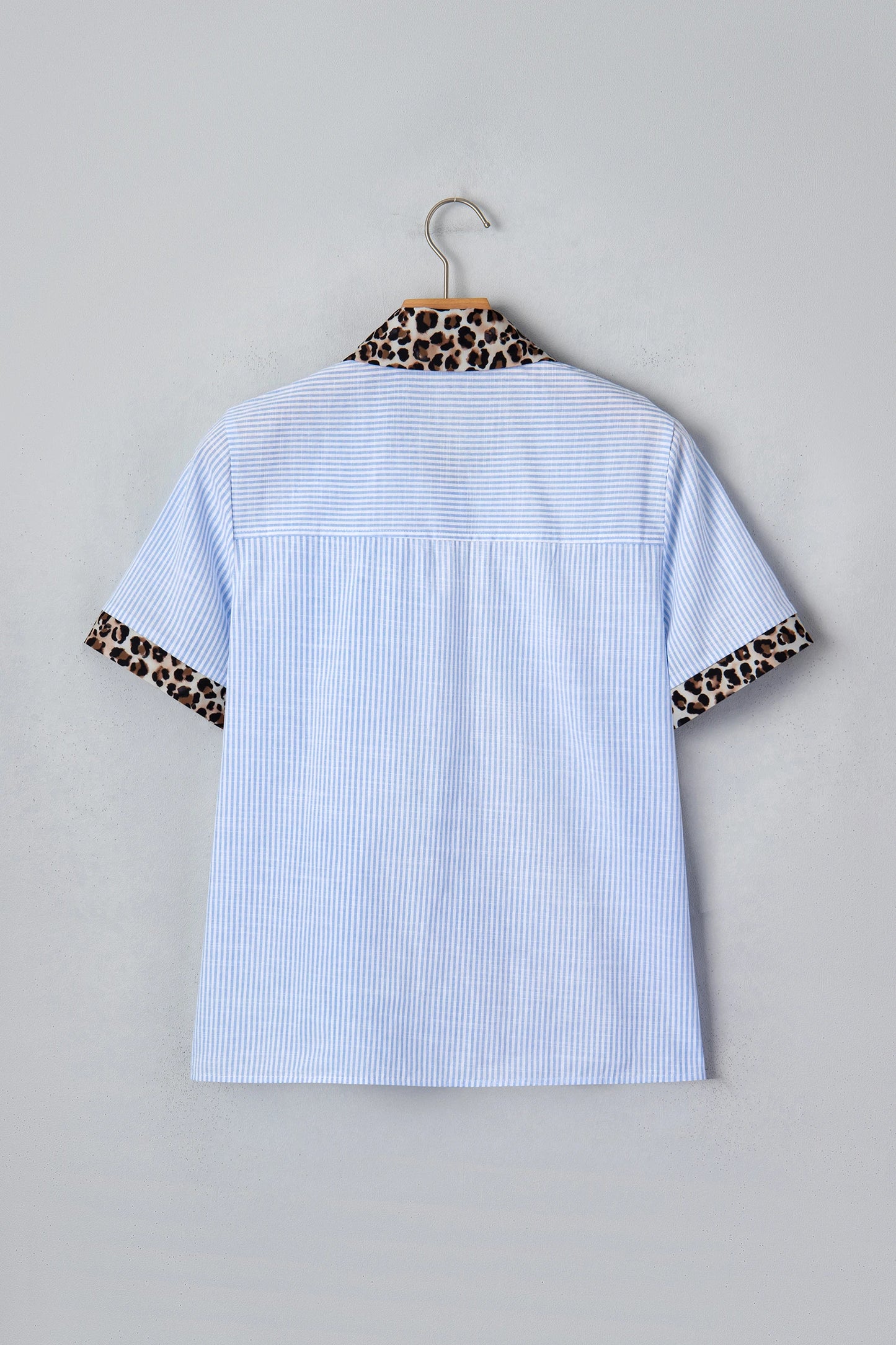 Stripe Contrast Leopard Collared Shirt | S-XL