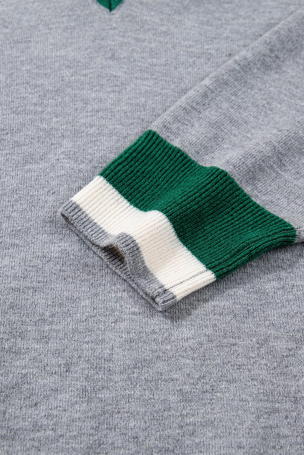 Contrast Striped Trim V Neck Varsity Light Sweater | S-XL