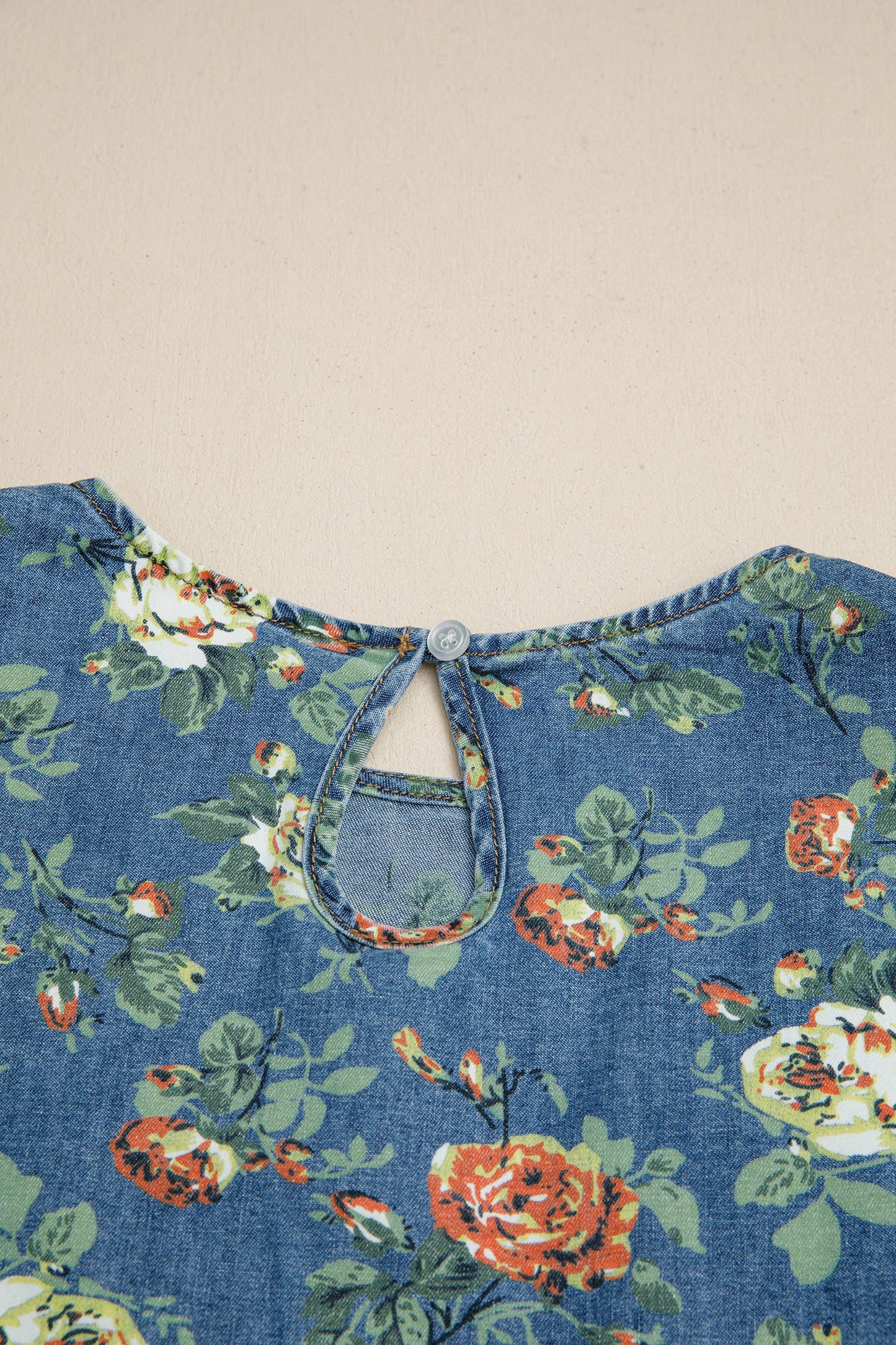 Casual Floral Denim Puff Sleeve Top | S-XL
