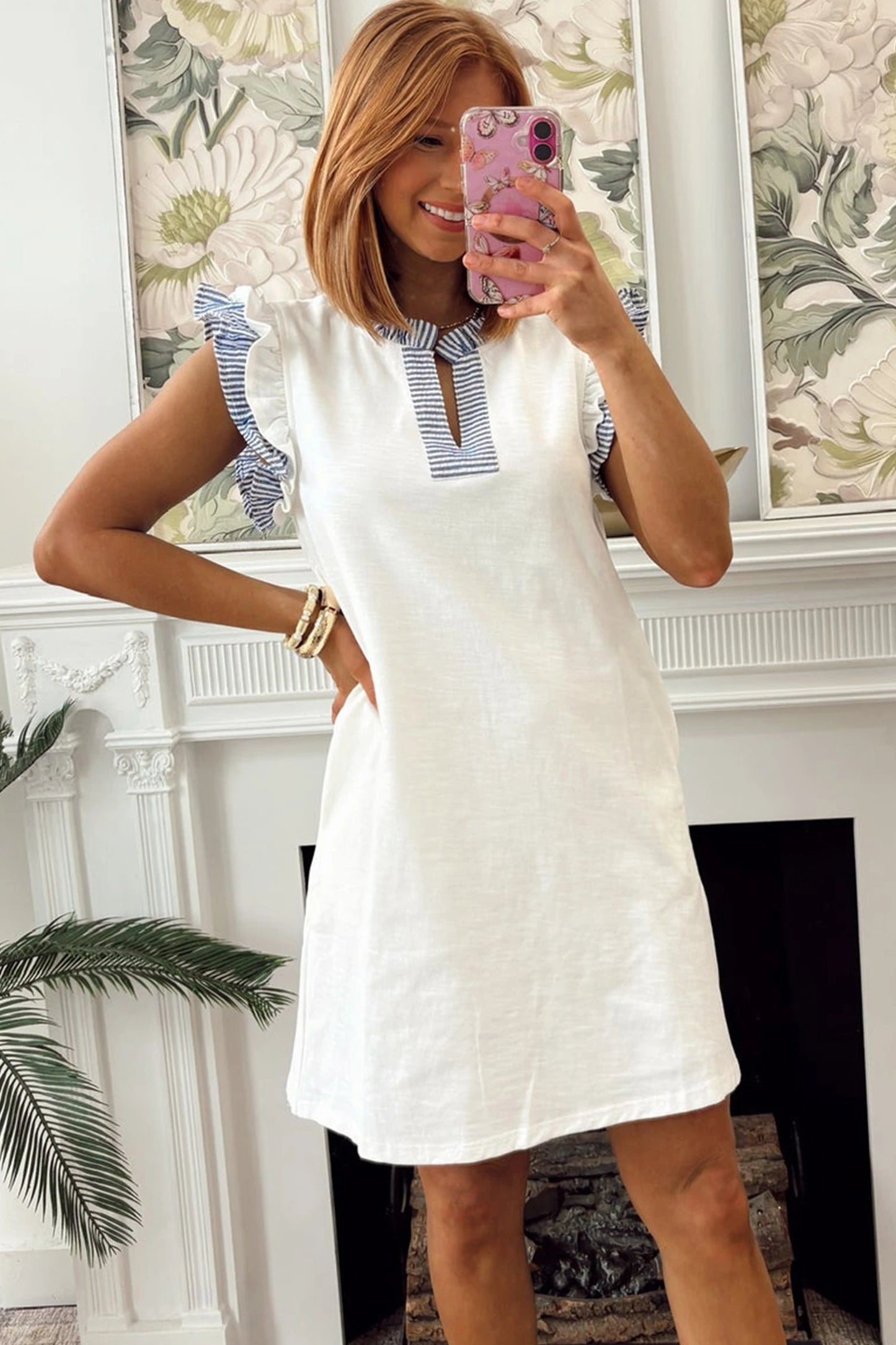 Contrast Stripe Split Neck Sleeveless Summer Dress | S-XL