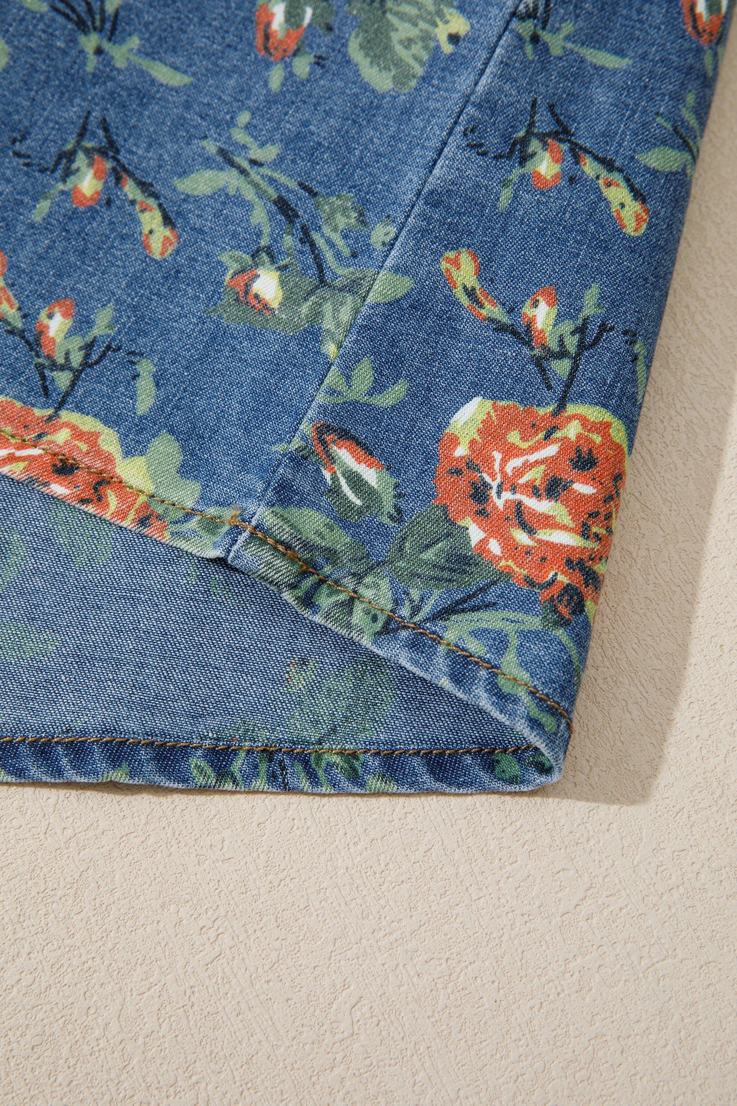 Casual Floral Denim Puff Sleeve Top | S-XL