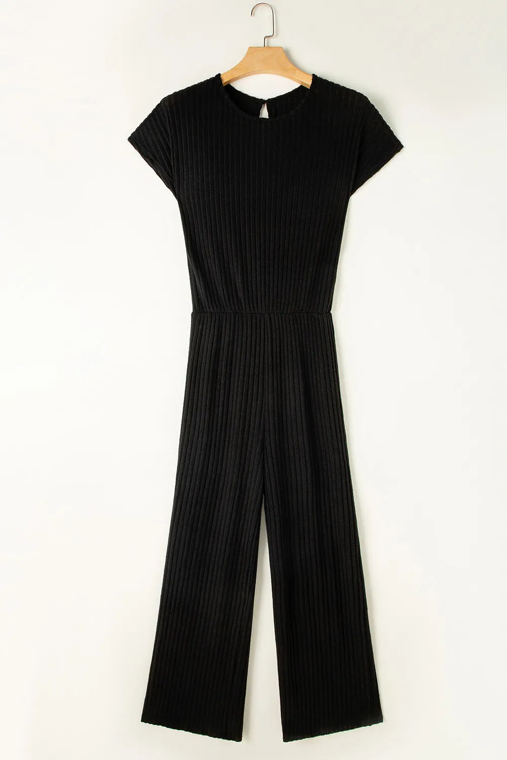 Ribbed Short Sleeve Wide Leg Jumpsuit