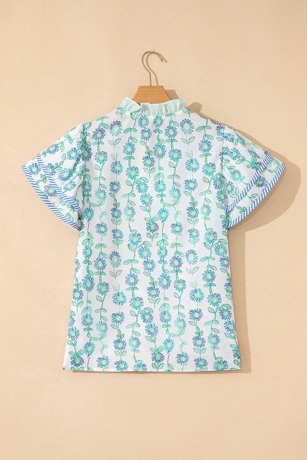 Floral Print Patchwork Flutter Sleeve Blouse | S-XL