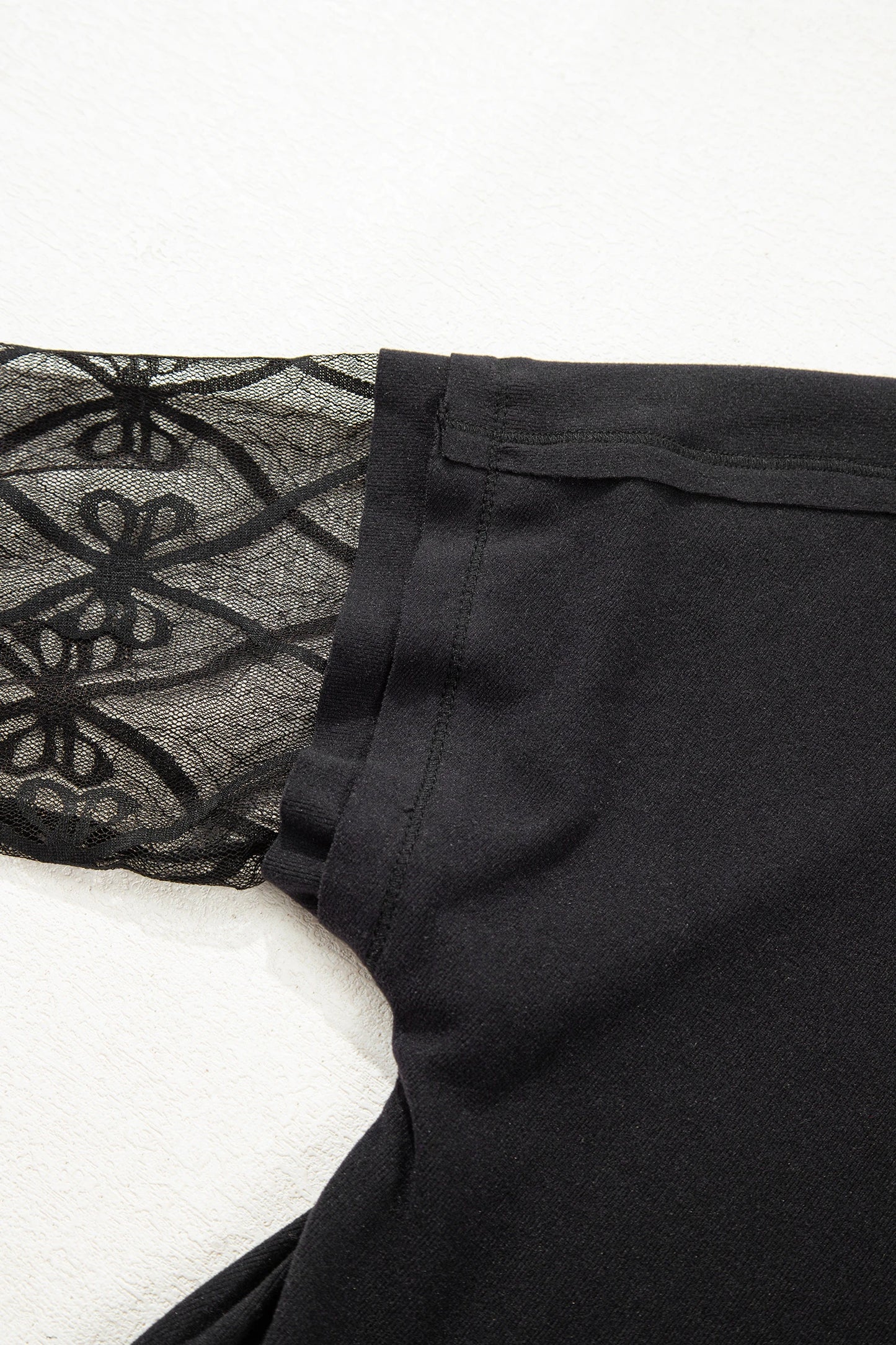 Bow Textured Sheer Long Sleeve Patchwork Tee | S-XL