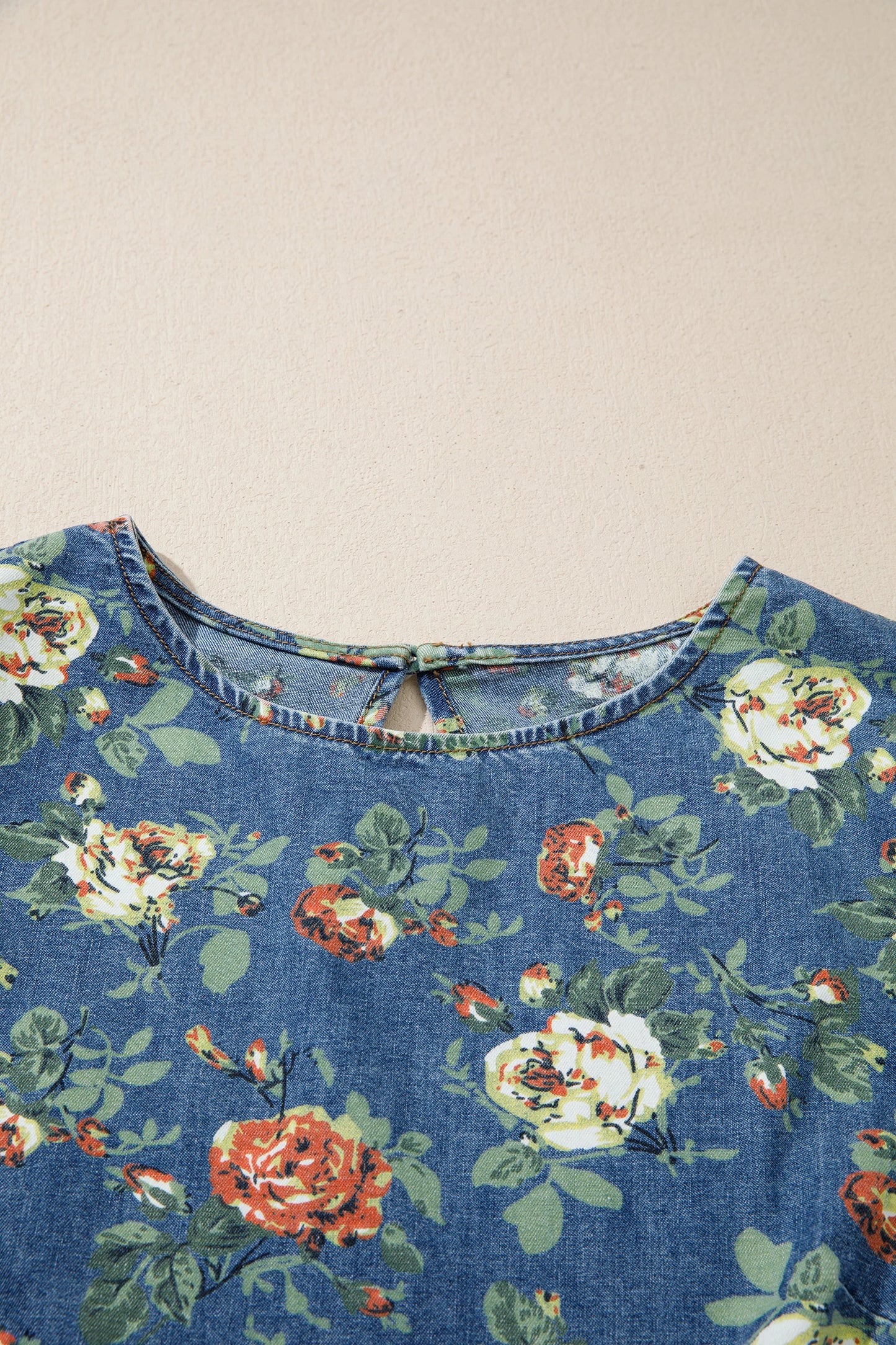 Casual Floral Denim Puff Sleeve Top | S-XL
