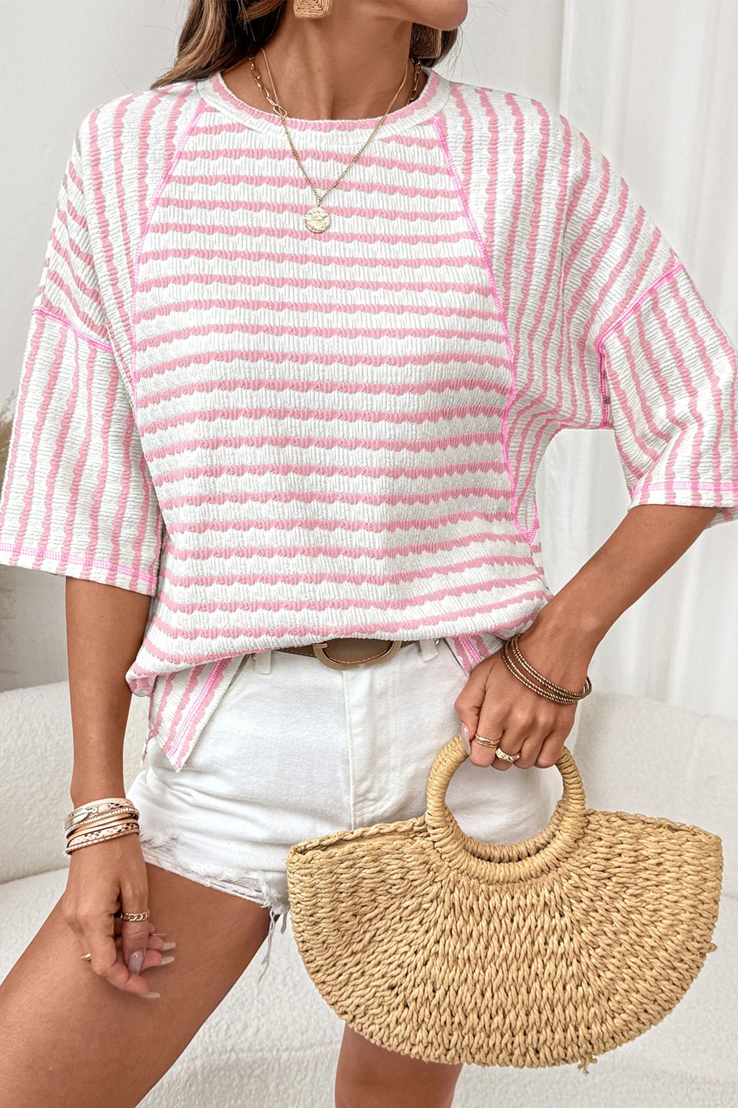 Fresh Days Stripe Half-Sleeve Top | S-XL