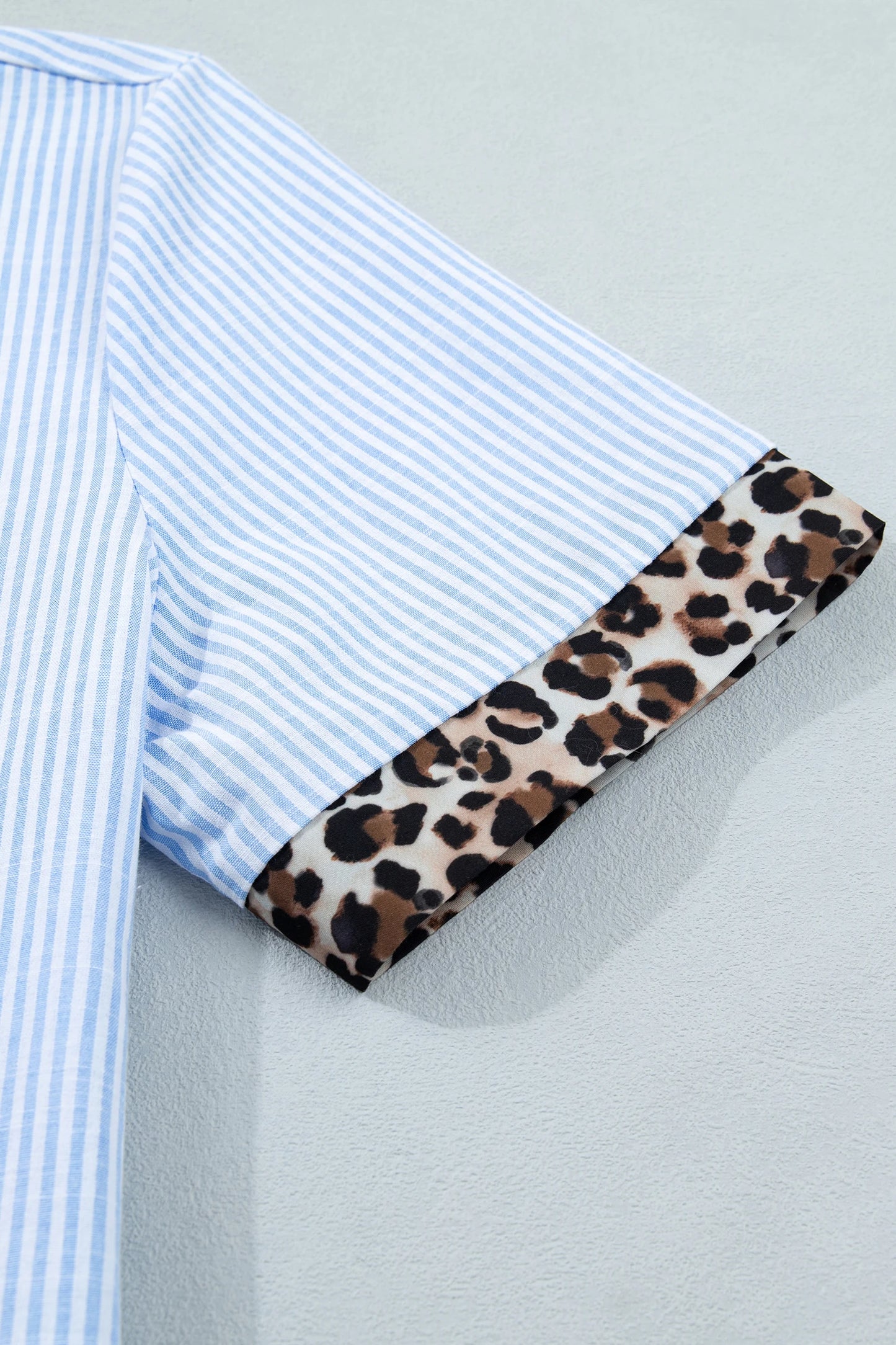 Stripe Contrast Leopard Collared Shirt | S-XL