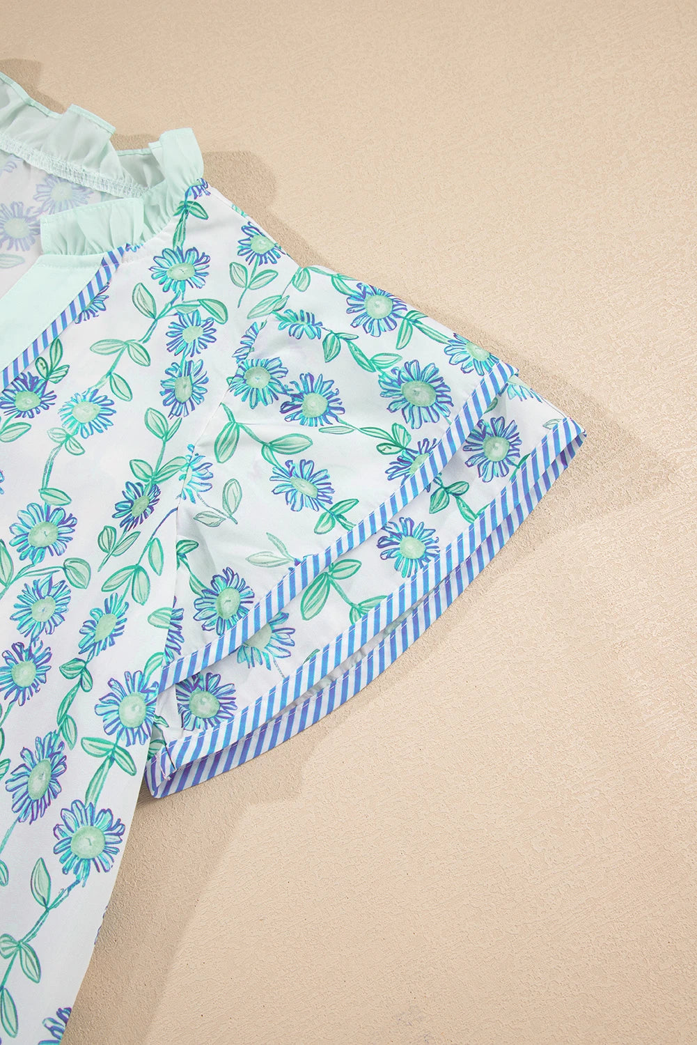 Floral Print Patchwork Flutter Sleeve Blouse | S-XL