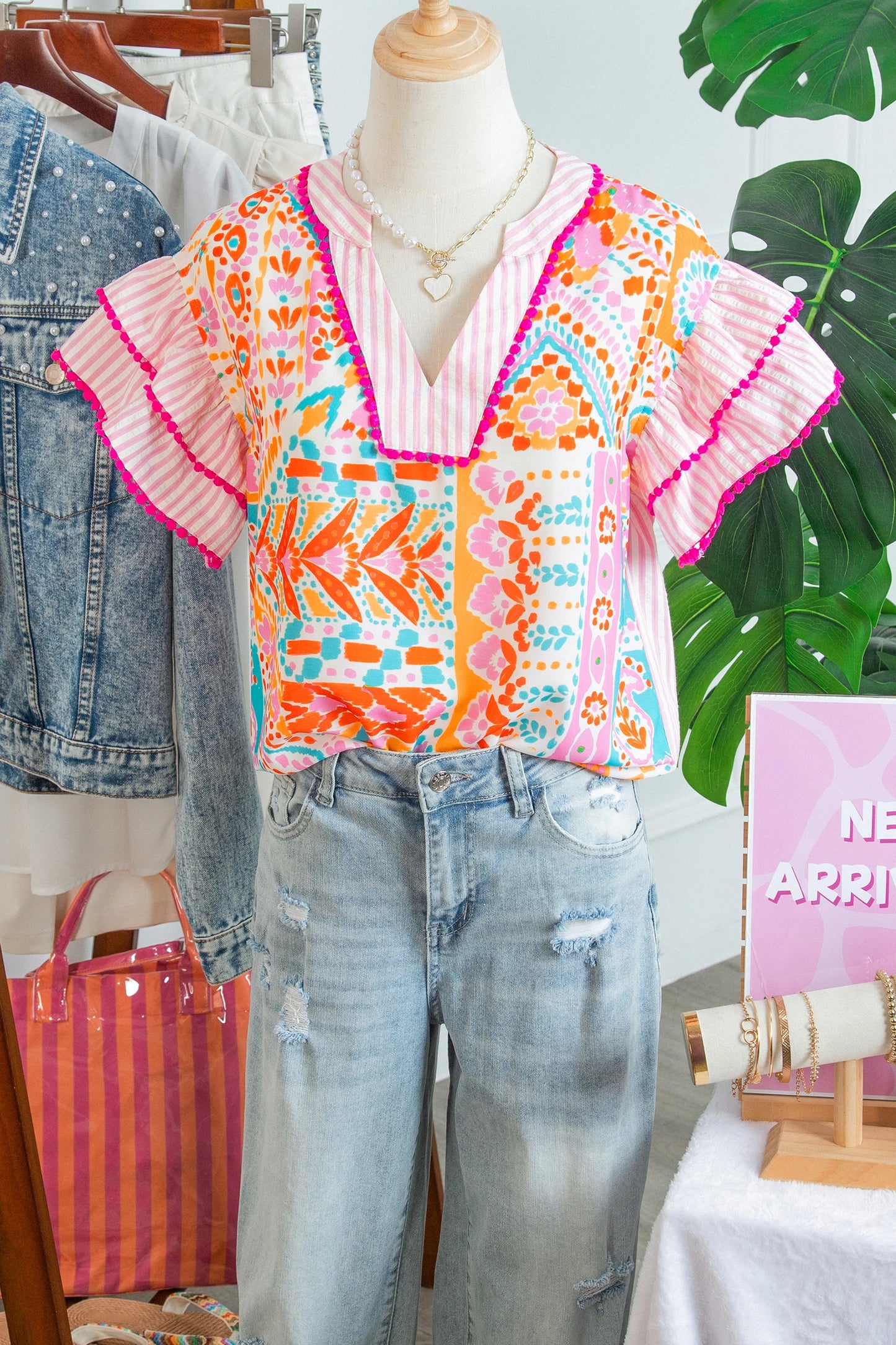 Boho Mixed Print Tiered Short Sleeve Blouse | S-XL
