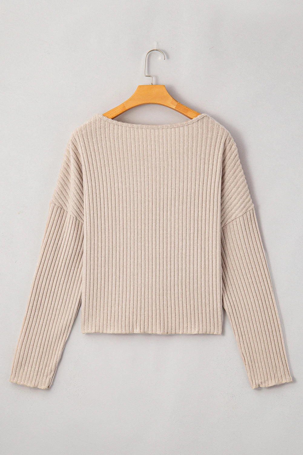 Casual Knit Long Sleeve Drop Shoulder Top
