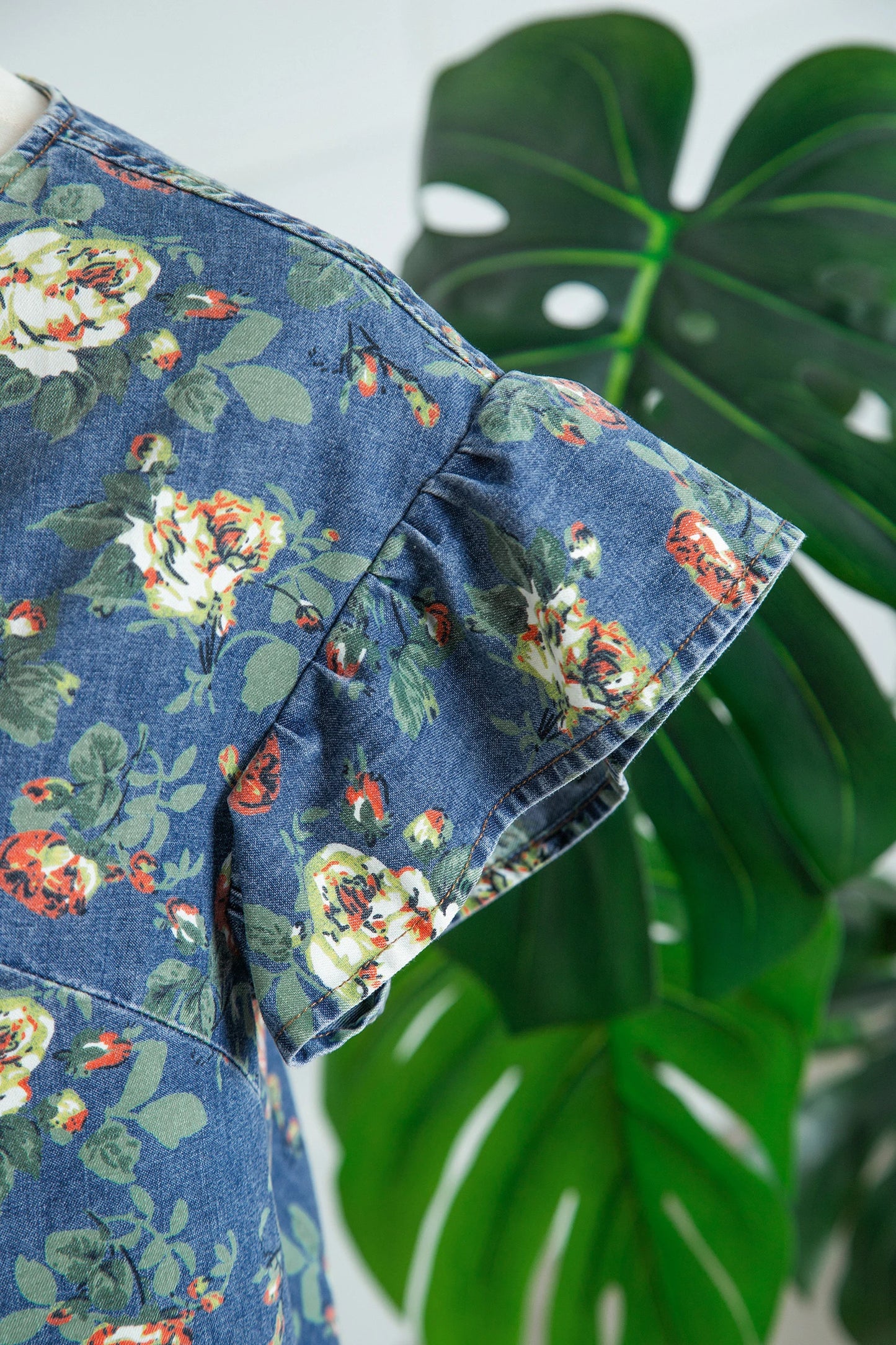 Casual Floral Denim Puff Sleeve Top | S-XL