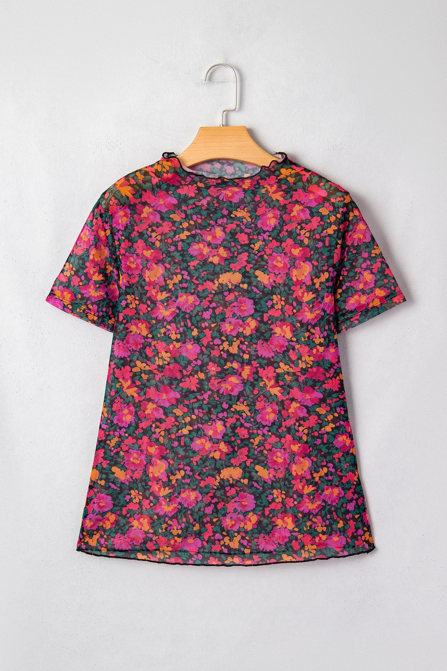 Retro Floral Printed Mesh Short Sleeve Top | S-XL