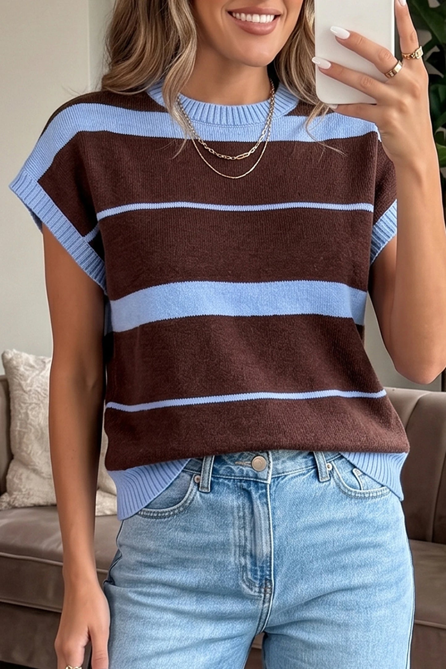 Classic Striped Short Sleeve Knit Top | S-XL