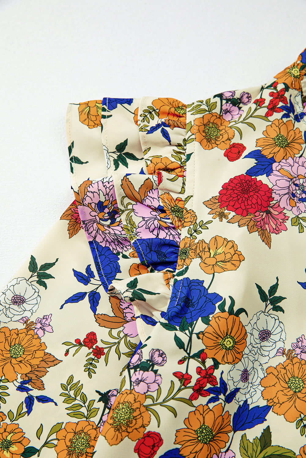 Shoulder Charm Ruffle Floral Blouse | S-XL