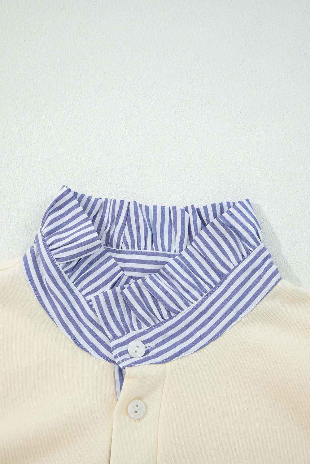 Button Striped Collar Patchwork Puff Sleeve Sweatshirt | S-XL