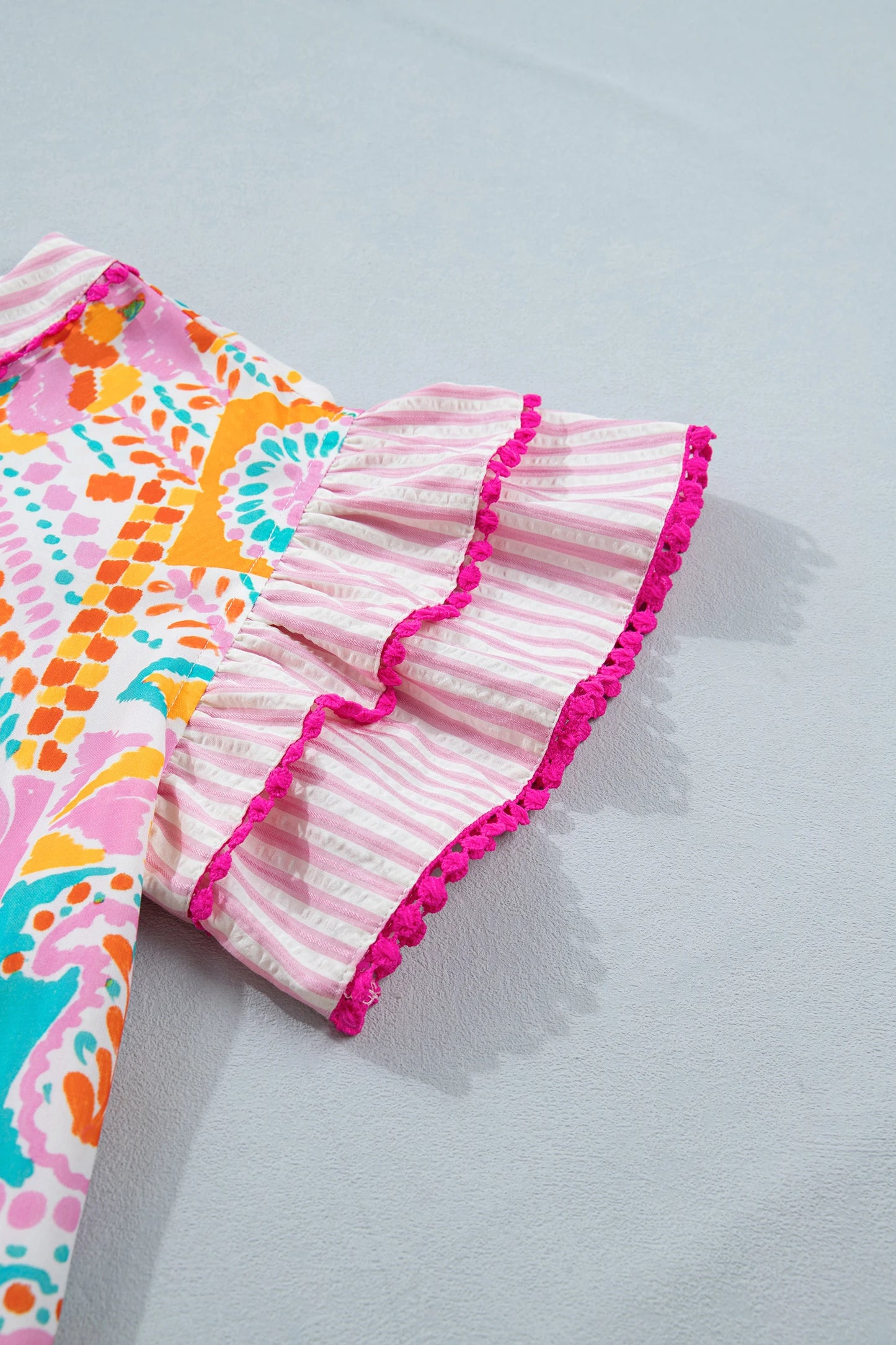 Boho Mixed Print Tiered Short Sleeve Blouse | S-XL