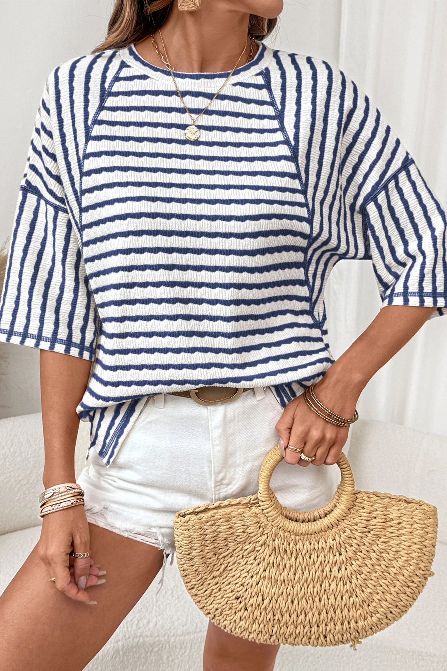 Fresh Days Stripe Half-Sleeve Top | S-XL