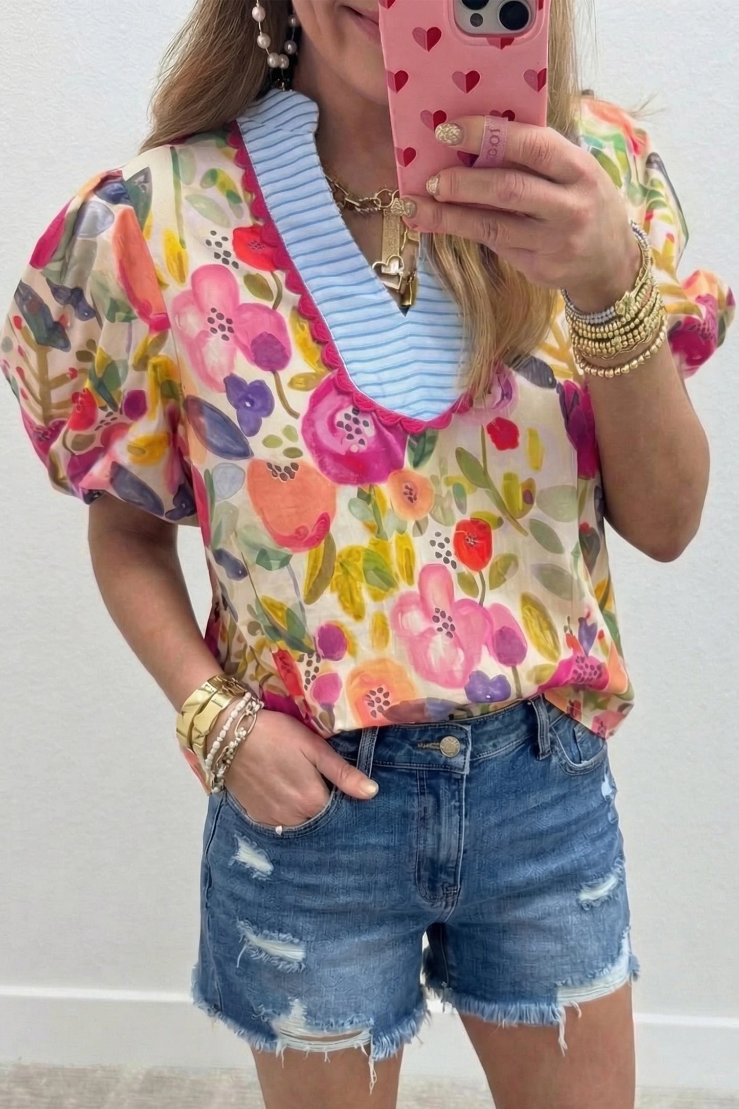 Printed Cotton Floral Puff Sleeve Blouse | S-XL