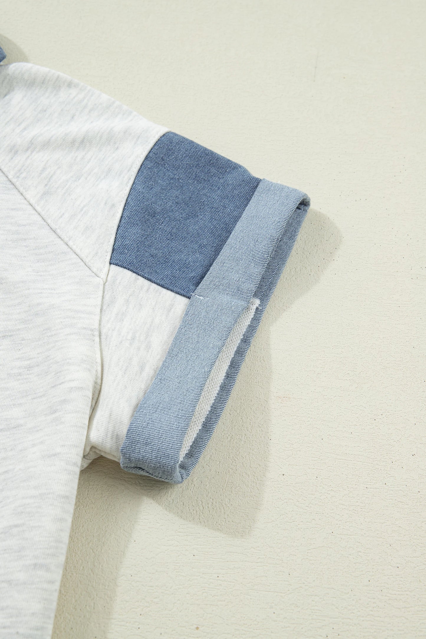 Denim Color Patchwork Polo Top | S-XL