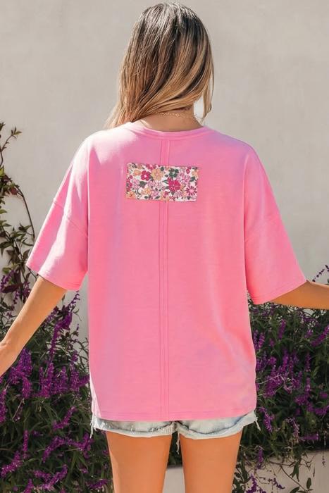 Oversize Floral Patched Raw Seam Big Flower Top | S-XL