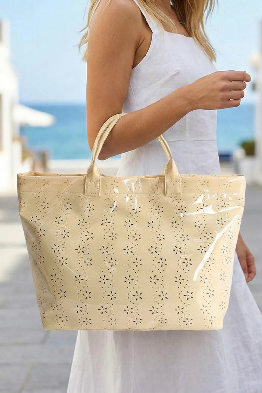 Glossy Floral Eyelet Waterproof Tote Bag