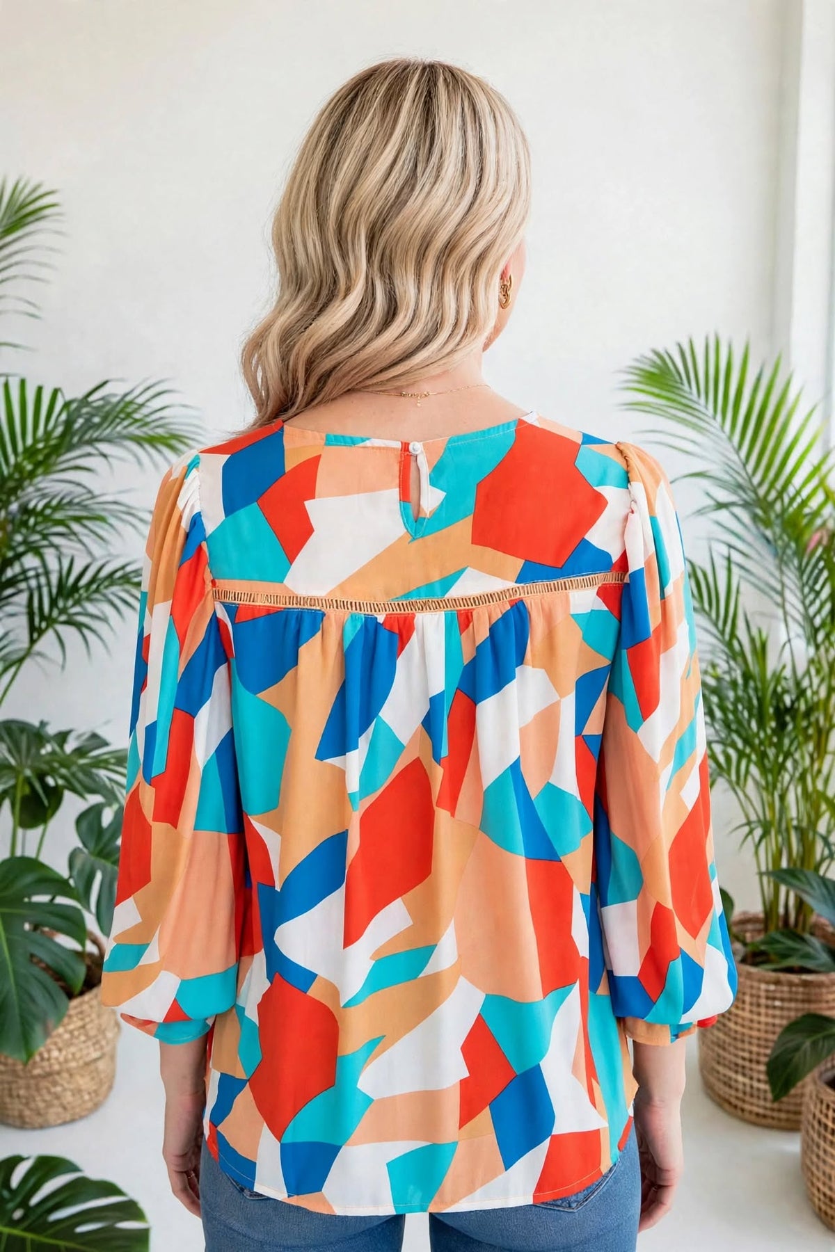 Abstract Ruffled Sleeve Blouse