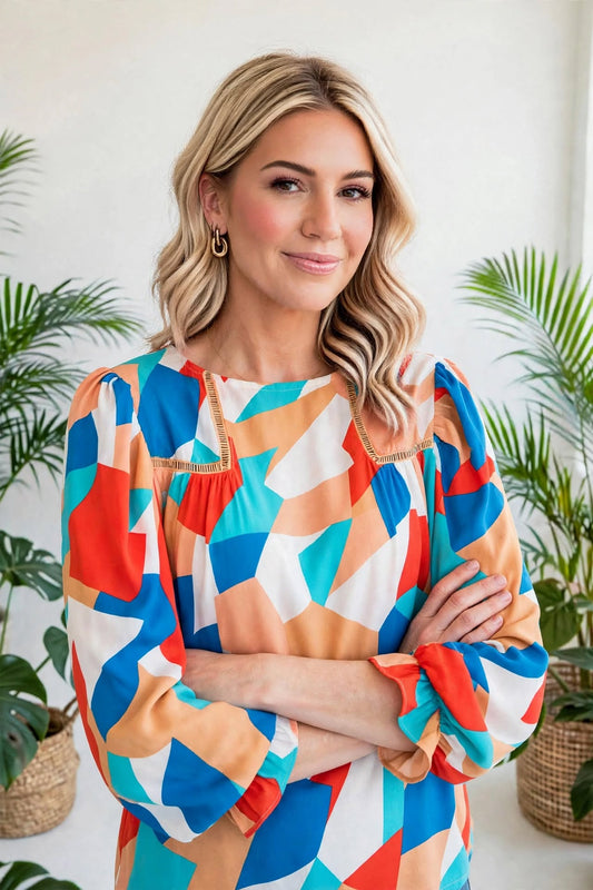 Abstract Ruffled Sleeve Blouse