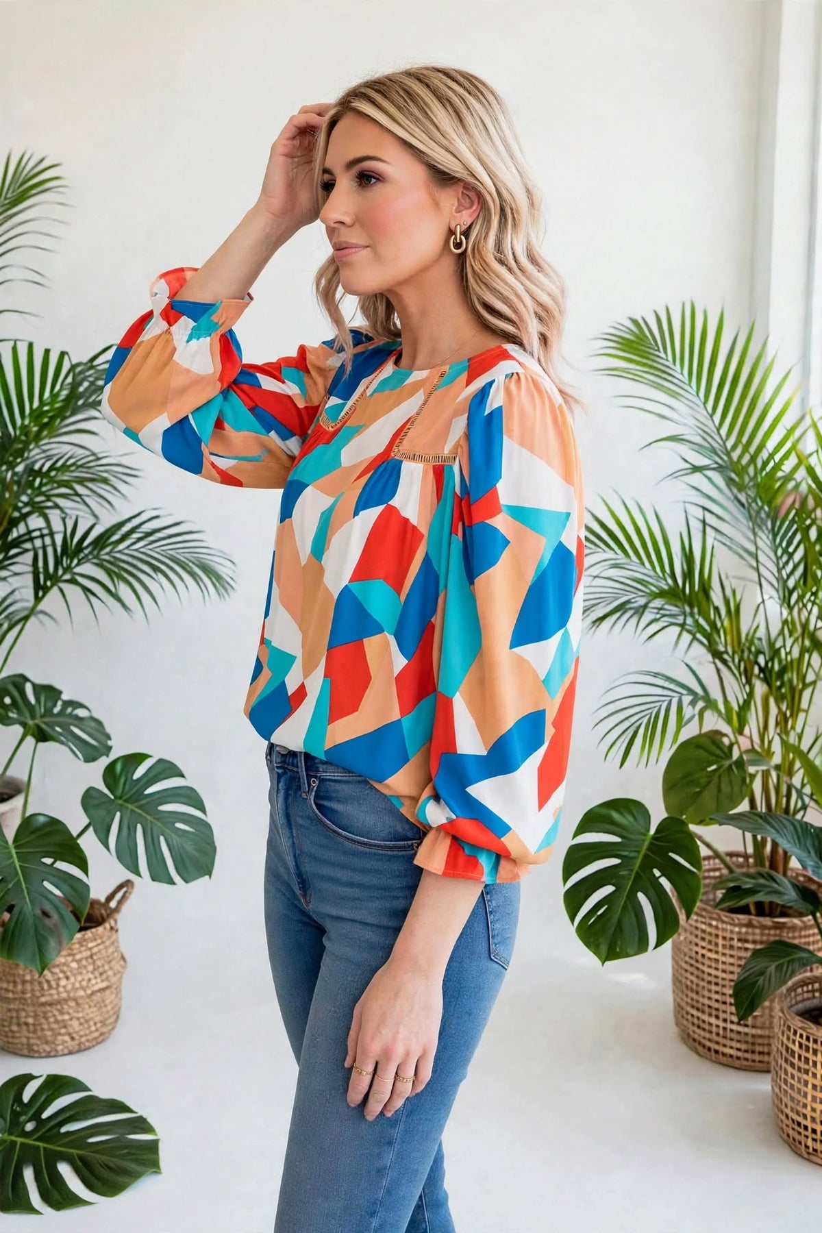 Abstract Ruffled Sleeve Blouse