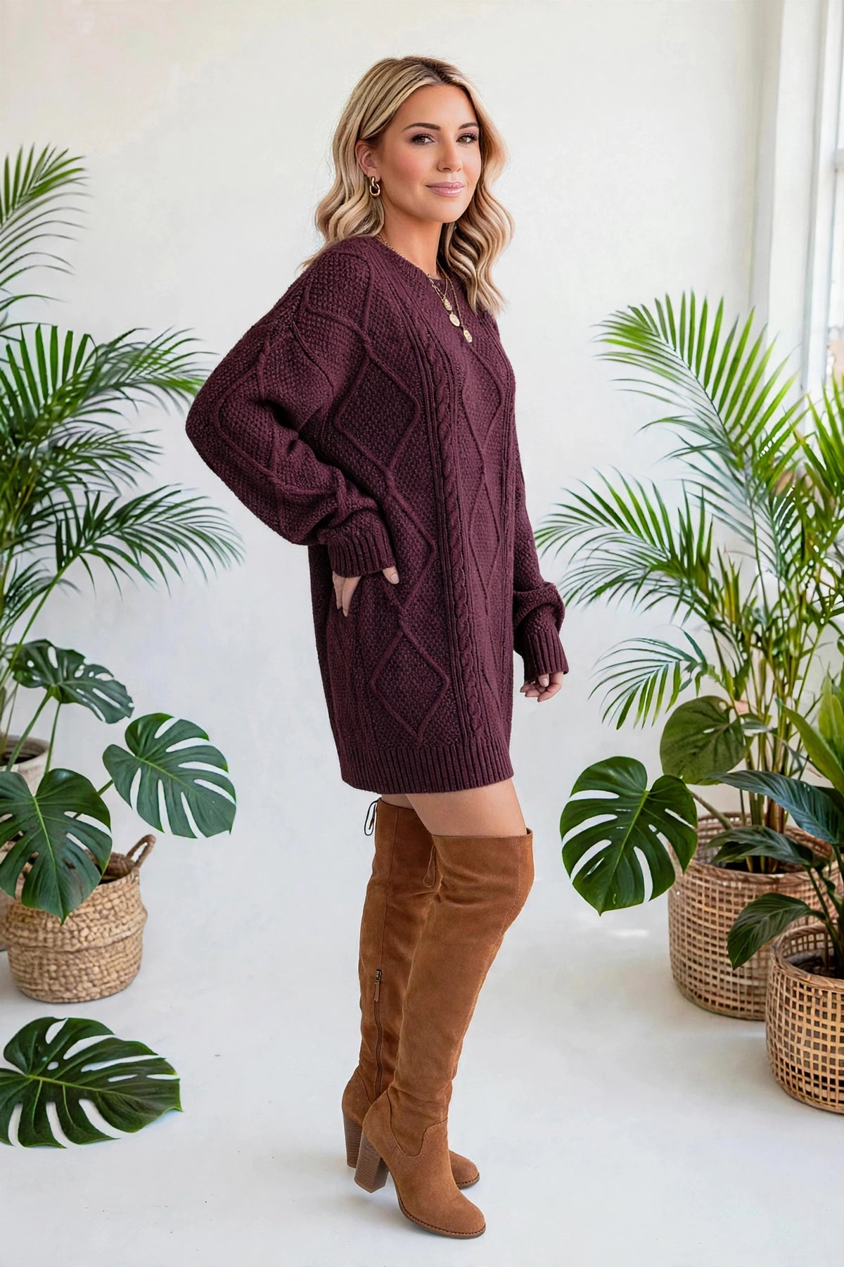 Cozy Cable Knit Sweater Dress | S-XL