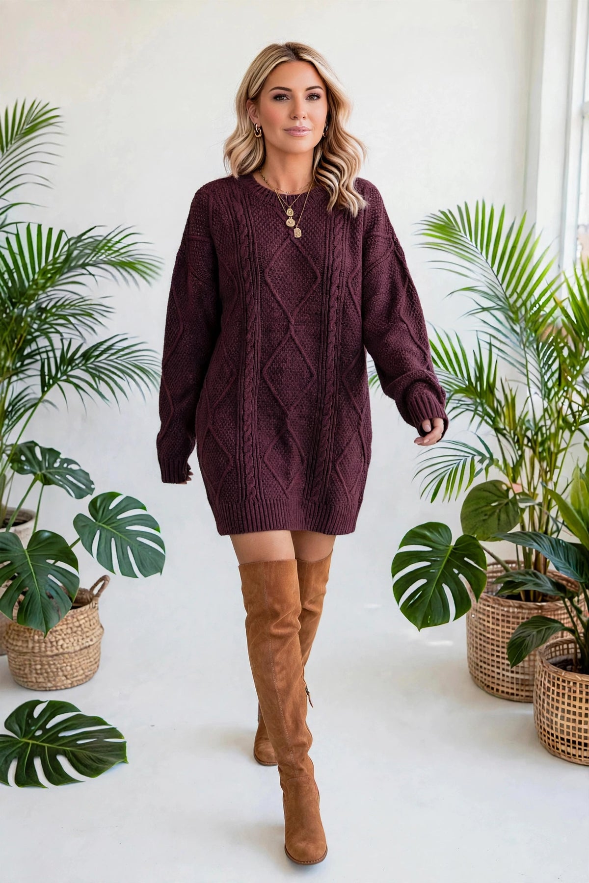 Cozy Cable Knit Sweater Dress | S-XL