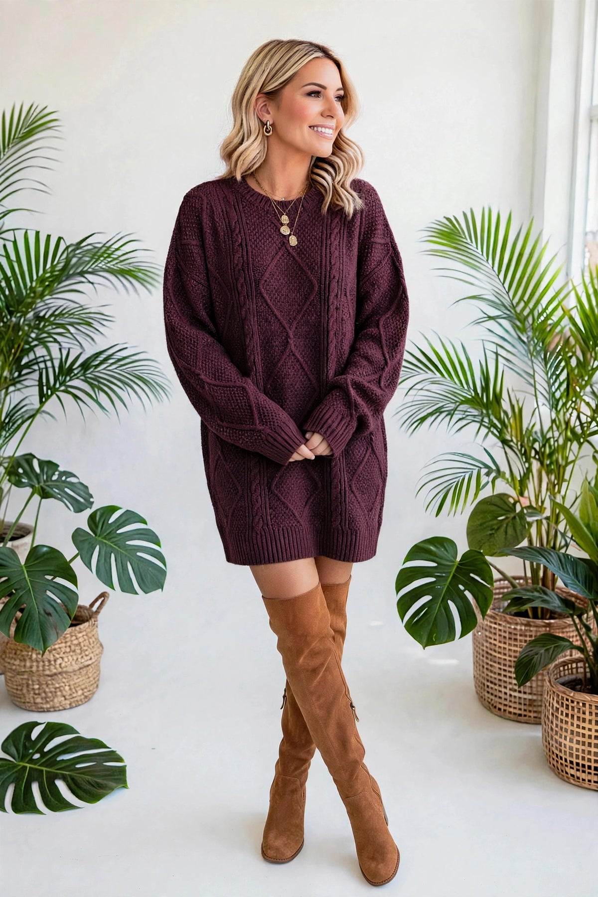 Cozy Cable Knit Sweater Dress | S-XL