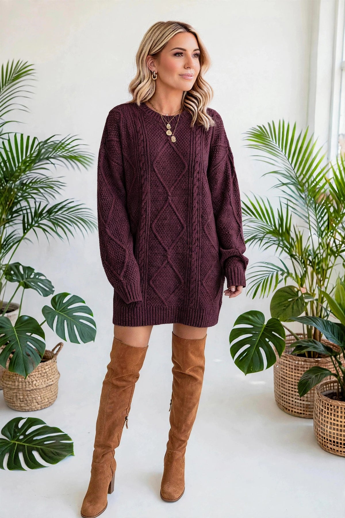 Cozy Cable Knit Sweater Dress | S-XL