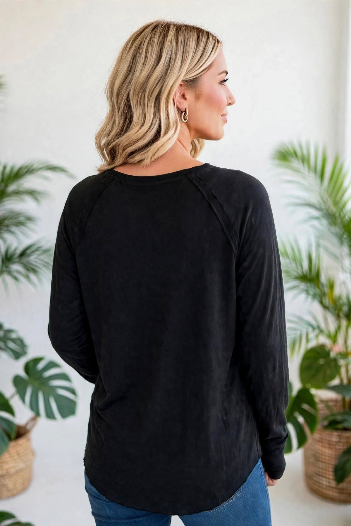 Cotton Raglan Sleeve Thumbhole Top