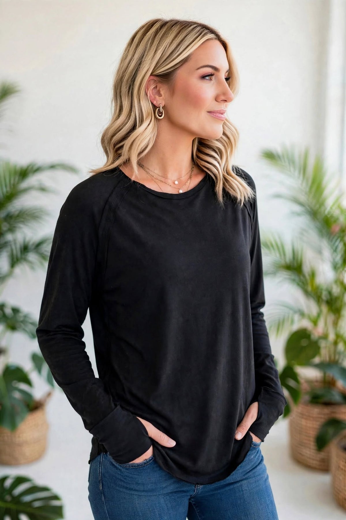 Cotton Raglan Sleeve Thumbhole Top