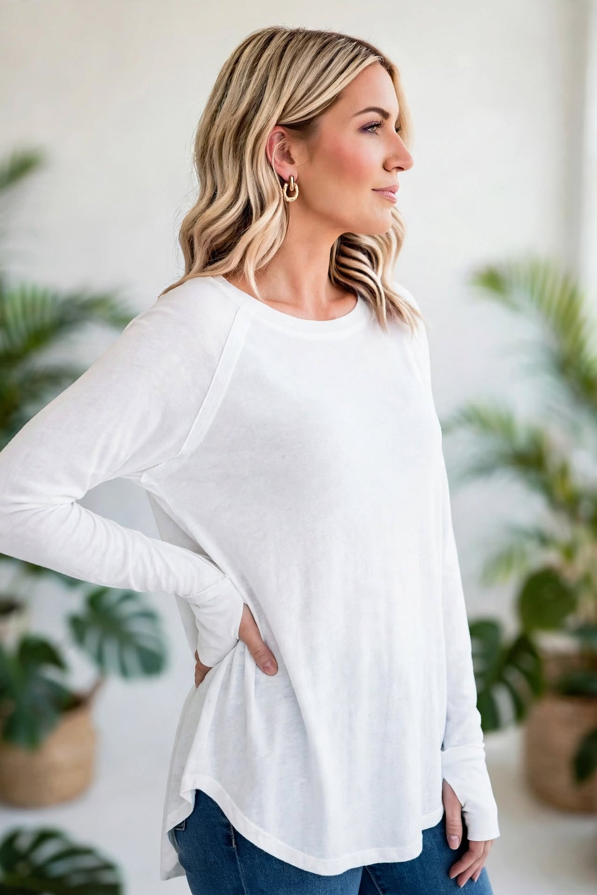 Cotton Raglan Sleeve Thumbhole Top